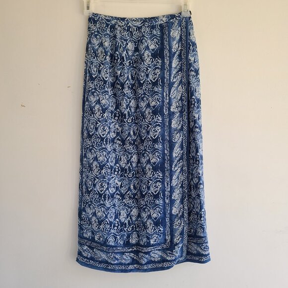 Vintage 100% Silk Midi Wrap Skirt 4 Blue Straight Waist 24" Classic Charter Club - Picture 2 of 9